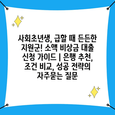 사회초년생, 급할 때 든든한 지원군! 소액 비상금 대출 신청 가이드 | 은행 추천, 조건 비교, 성공 전략