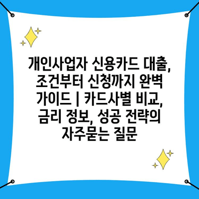 개인사업자 신용카드 대출, 조건부터 신청까지 완벽 가이드 | 카드사별 비교, 금리 정보, 성공 전략