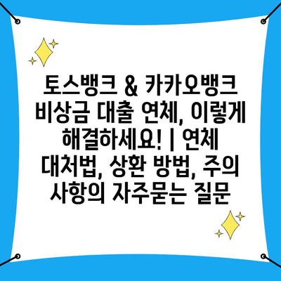 토스뱅크 & 카카오뱅크 비상금 대출 연체, 이렇게 해결하세요! | 연체 대처법, 상환 방법, 주의 사항